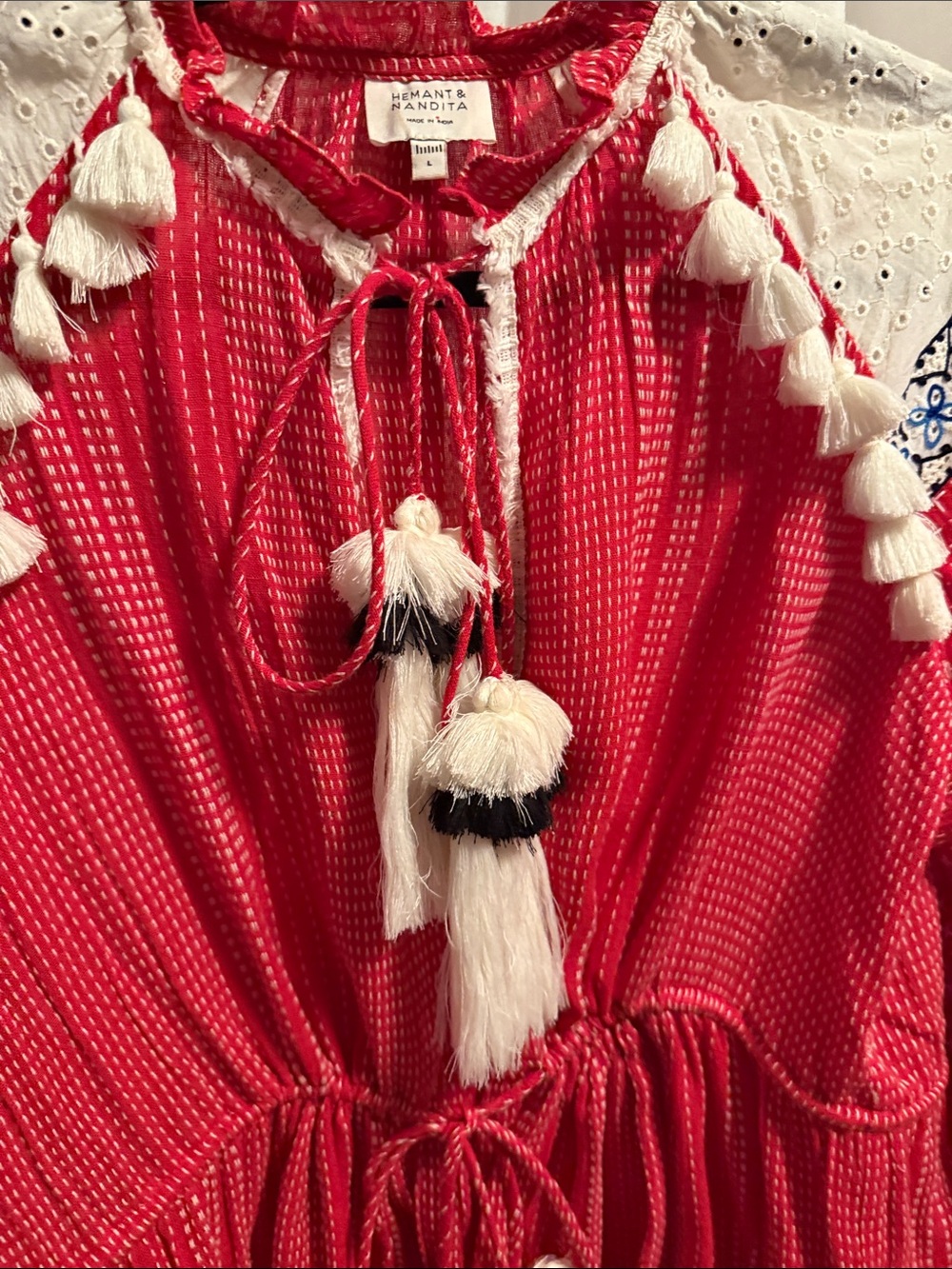 HEMANT & NANDITA Red Embroidered Tassel Tunic Dress - Picture 4 of 10